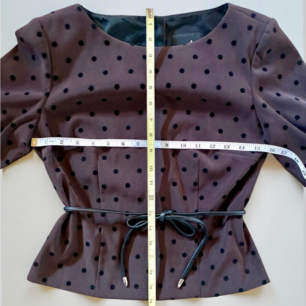 Positive Attitude Brown and Black Polka Dot Top with Belt and Button Back - Picture 4 of 6